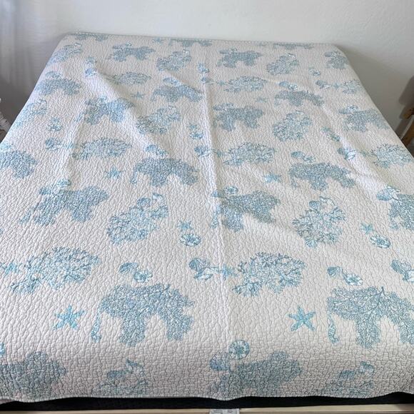 SIGRID OLSEN HOME Bedspread Quilt "85 x 81.5" Sea Life Quilted Blanket Cotton - Picture 1 of 12